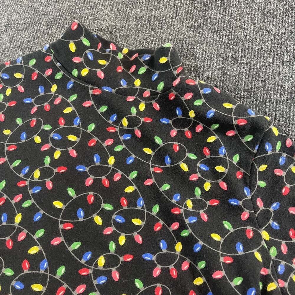 Time and Tru Christmas Lights Mock Neck Top Size M 8-10 Black